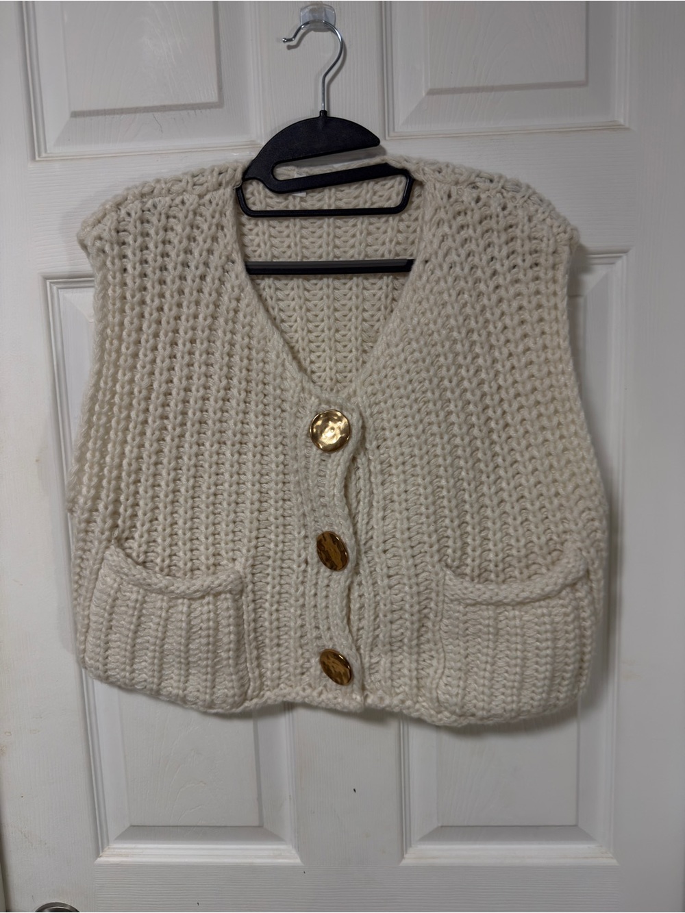 Cream Chunky Knit Button-Front Sweater Vest